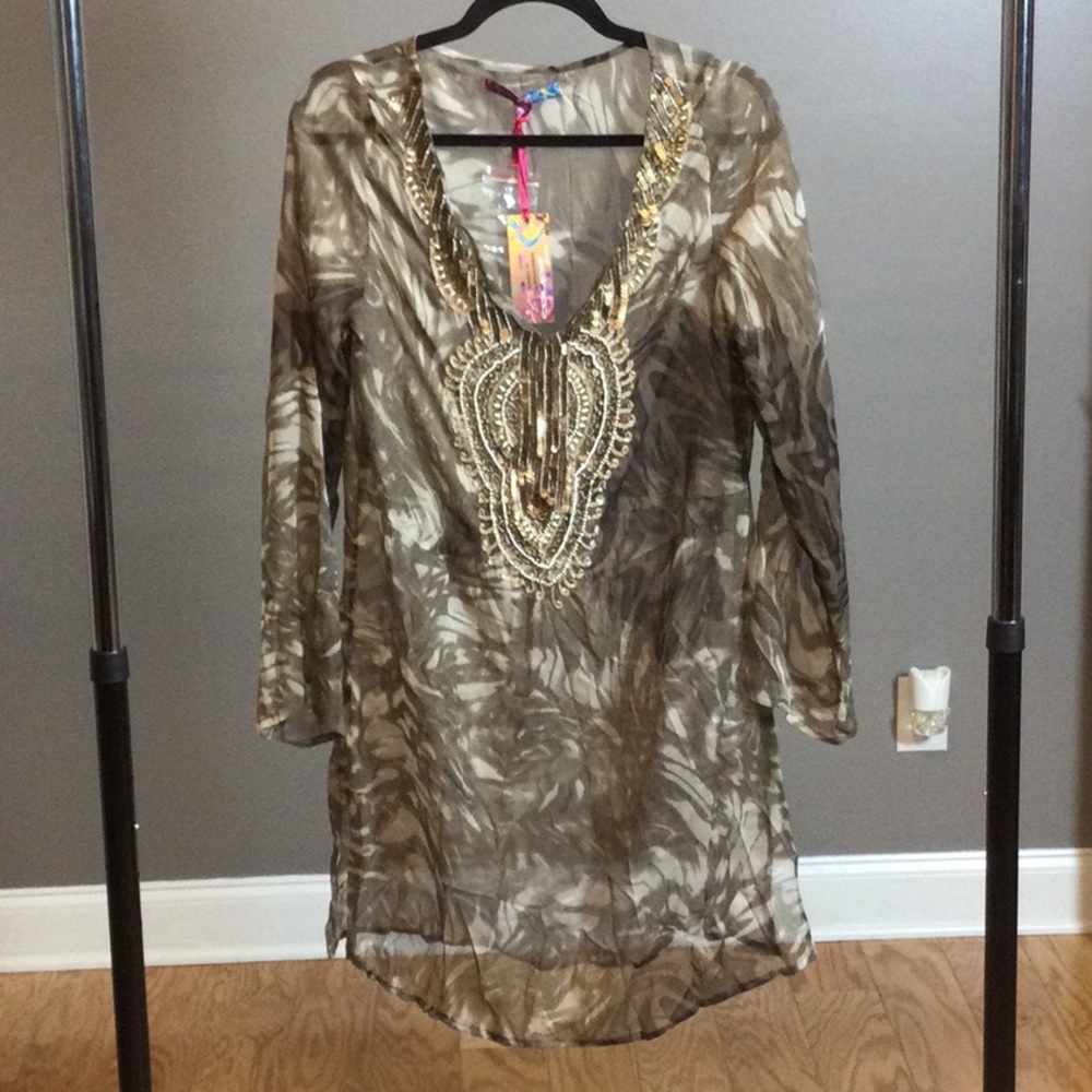 NWT SP Coupe Swim brown print coverup.